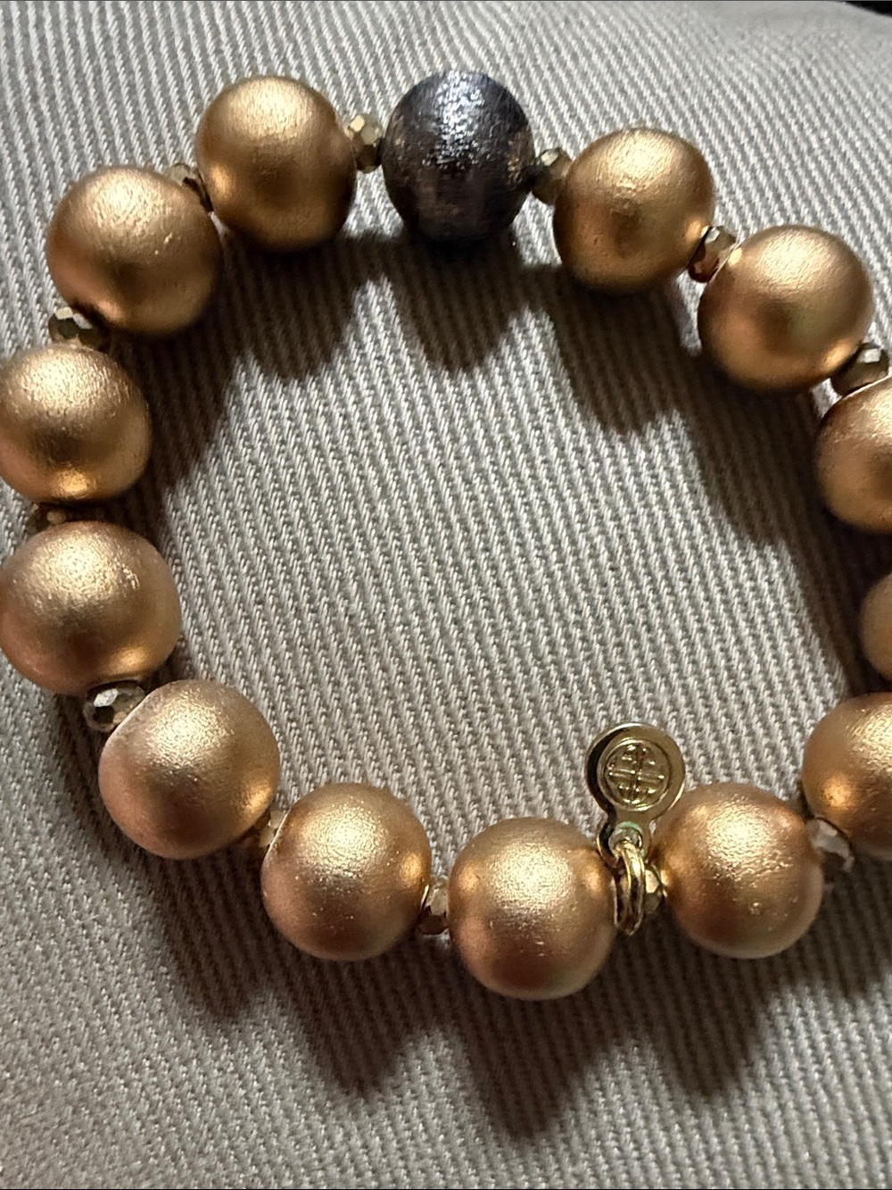 BudhaGirl Gold Beaded Stretch Bracelet with Single Silver Accent